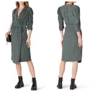 See by Chloe Dress Green & White Floral & Dot Wrap Knee Length